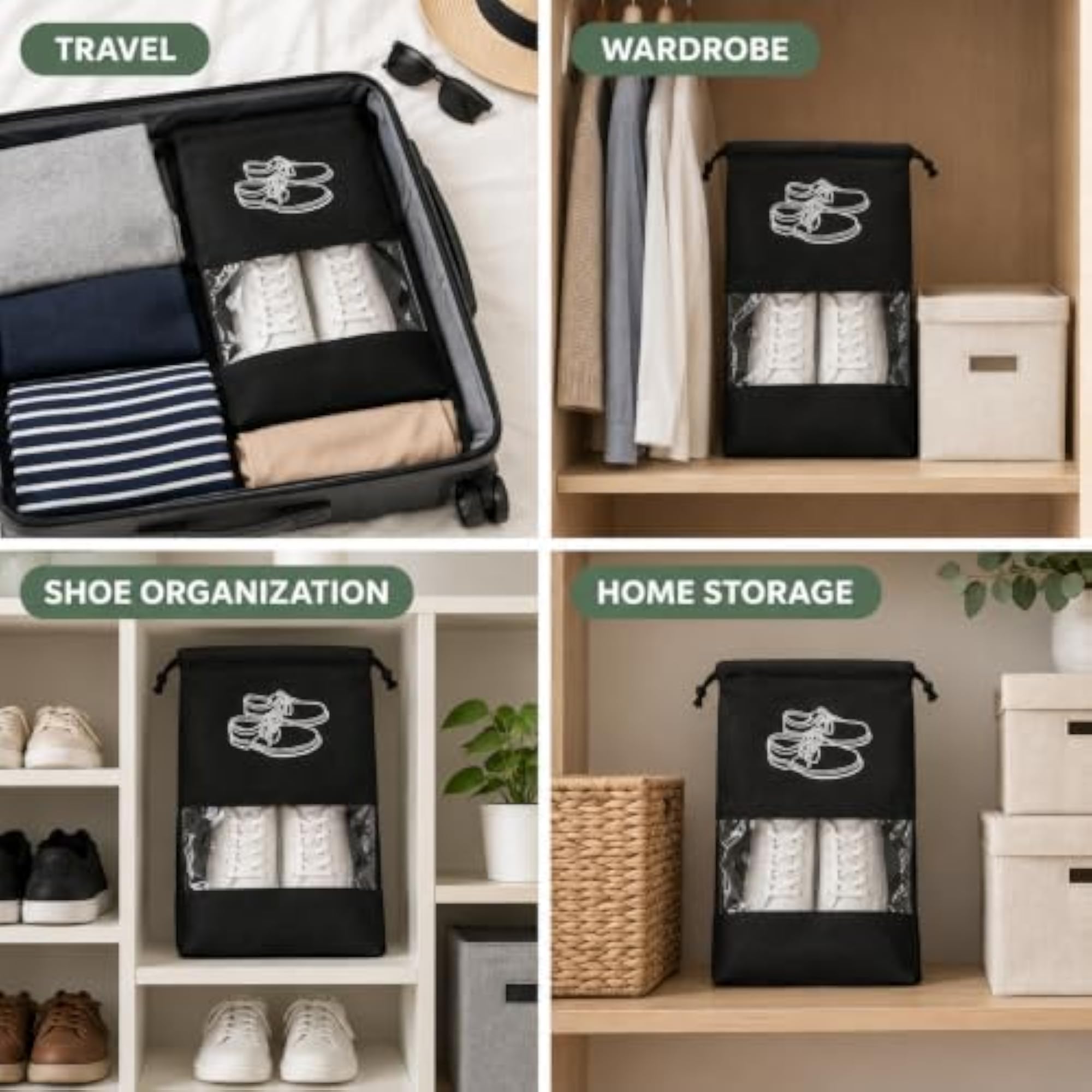 10 Pack Travel Shoe Bags with Clear Window